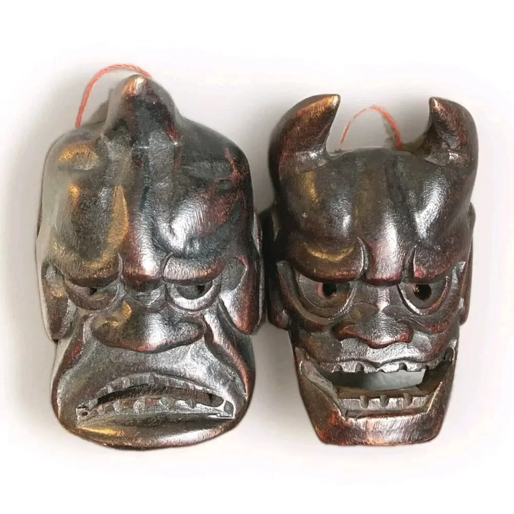 Vintage Japanese Hannya Oni Mask Wood Carved Noh Demon 6